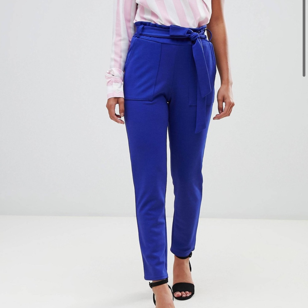 Boohoo Petite Tie Waist High Waisted Pants